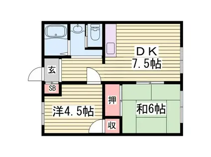 サンシティ小坂(2DK/1階)の間取り写真