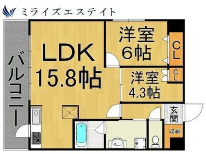 KDX千早レジデンス(2LDK/12階)の間取り写真