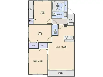 マンション 秋(3LDK/2階)の間取り写真