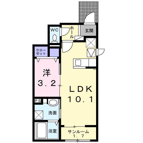 テール フェルティル V(1LDK/1階)の間取り写真