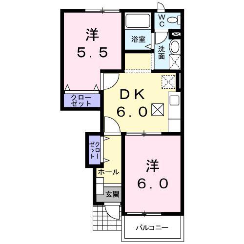 ラ・エスティーム(2DK/1階)の間取り写真
