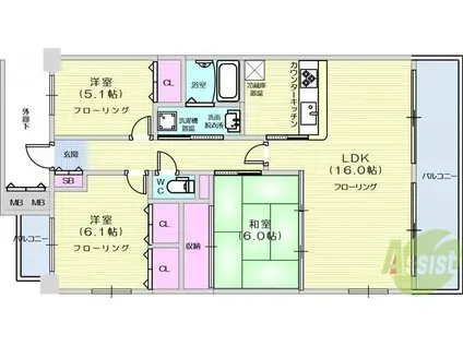 グローリィハイツNO3(3LDK/6階)の間取り写真