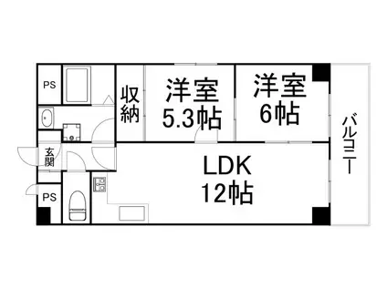 ジオナ松屋町(2LDK/5階)の間取り写真