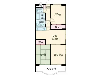 サンアルカディアS(3DK/1階)の間取り写真