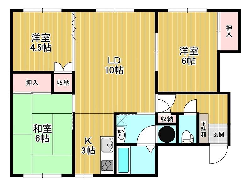 夕陽ヶ丘ハイツ(3LDK/2階)の間取り写真