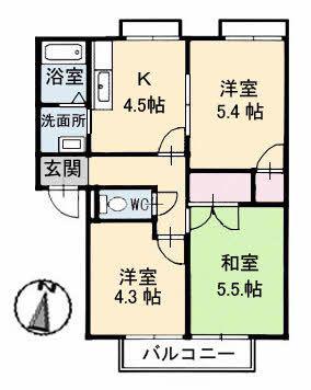 フレグランス羽島台(3K/1階)の間取り写真