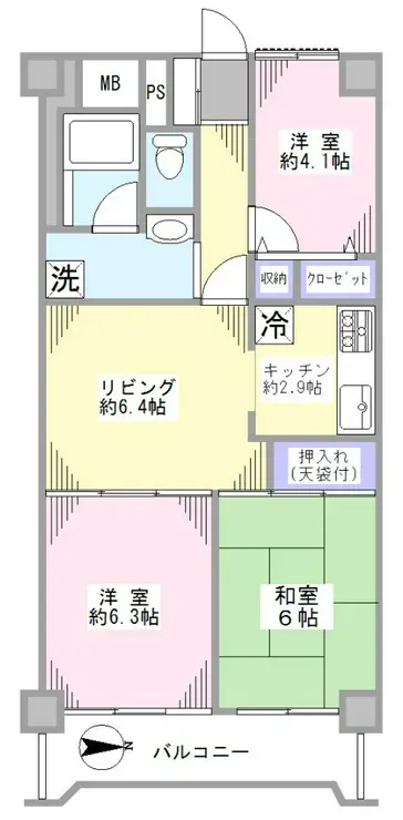 グリーンコーポ川越 4階階 間取り
