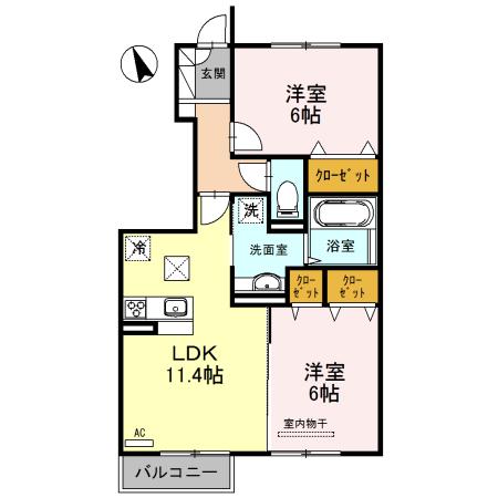 シエロII(2LDK/1階)の間取り写真