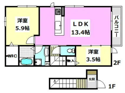 エレスチャルI小野原(2LDK/2階)の間取り写真
