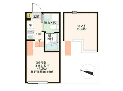 ハーモニーテラス足立XVI(ワンルーム/2階)の間取り写真