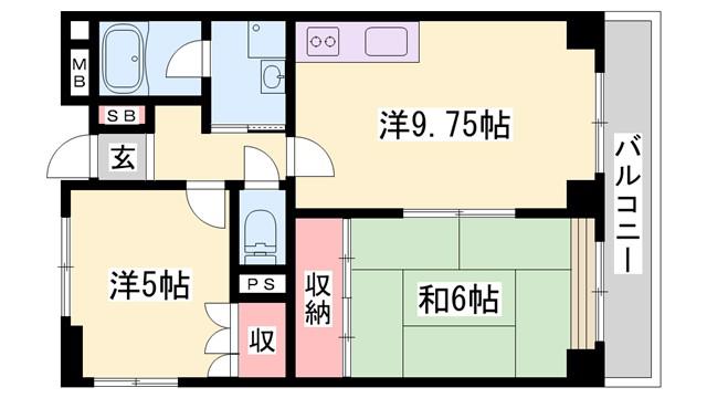 ラ・バレーヌ辻井(2DK/3階)の間取り写真