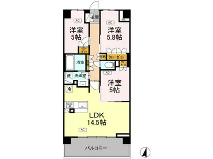 ロイヤルパークス仙台青葉通(3LDK/4階)の間取り写真