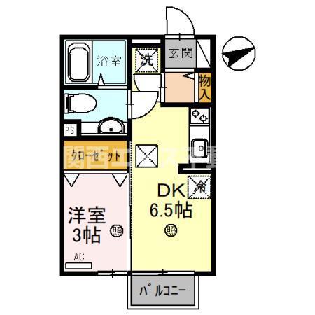 アクアコート(1DK/2階)の間取り写真