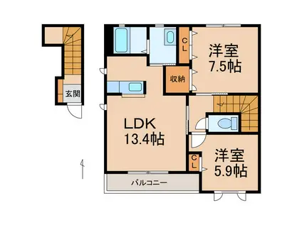 MASTCOURT鳴神(2LDK/2階)の間取り写真
