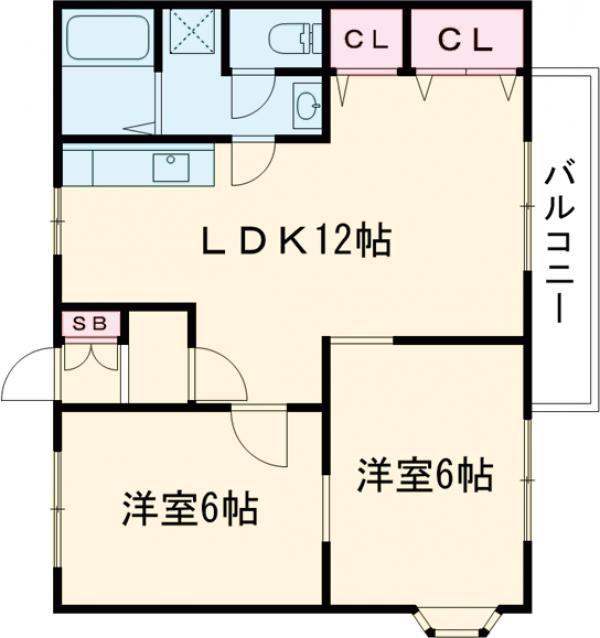 エスポワールB(2LDK/2階)の間取り写真