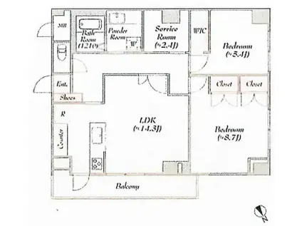 BLUEROCK神楽坂(2SLDK/3階)の間取り写真