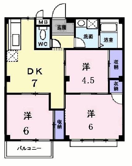 パークハイツ小原田(3DK/2階)の間取り写真