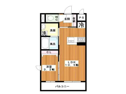 プレジール(1LDK/2階)の間取り写真