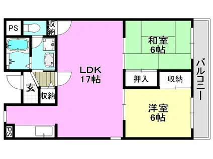 ピュア別府(2LDK/3階)の間取り写真