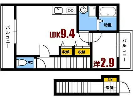 ロイヤルヴィラ向洋 A棟(1LDK/2階)の間取り写真