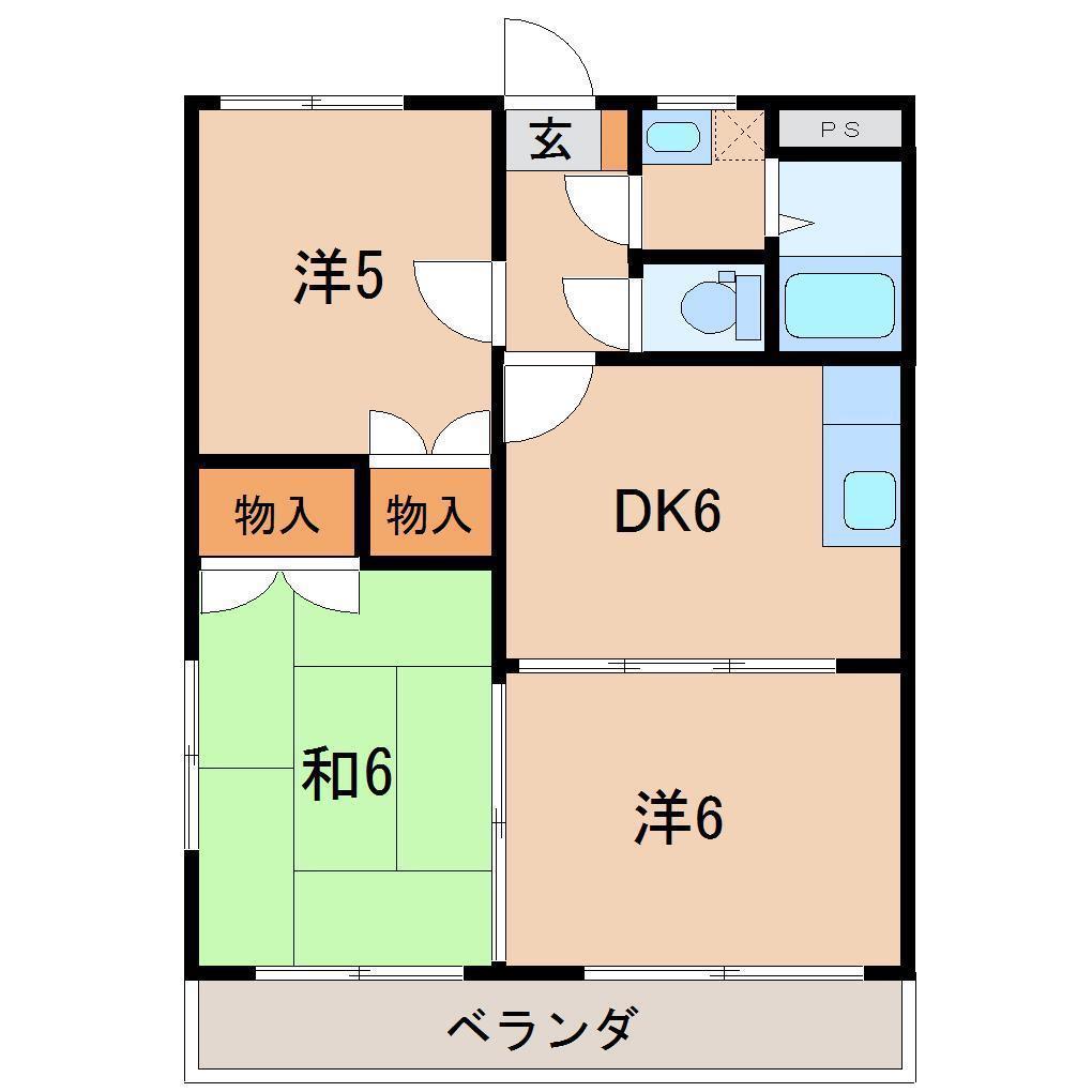 ベルヴィエ小倉寺(3DK/1階)の間取り写真
