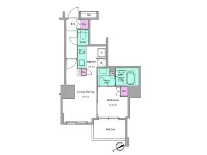 レジディアタワー目黒不動前(1LDK/17階)の間取り写真