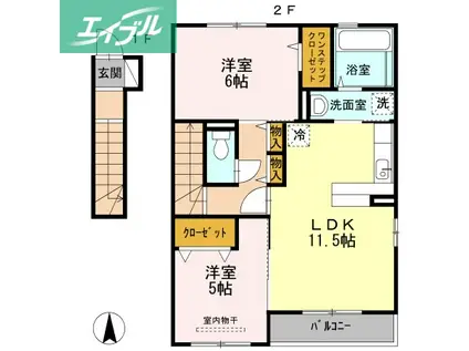 ルラシオン B棟(2LDK/2階)の間取り写真