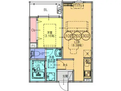 FSTYLE藤井寺道明寺1号館(1LDK/1階)の間取り写真