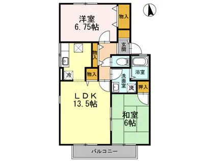 ビューラーやすらぎ D棟(2LDK/1階)の間取り写真