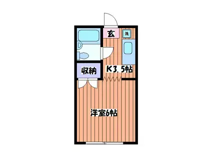 グリーンビュー若葉(ワンルーム/1階)の間取り写真