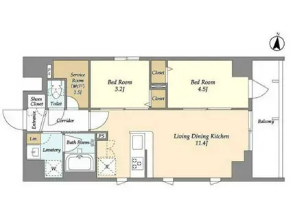 グランエール森下ウエスト(2SLDK/2階)の間取り写真