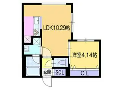 ラ・シュエット栄通B(1LDK/4階)の間取り写真