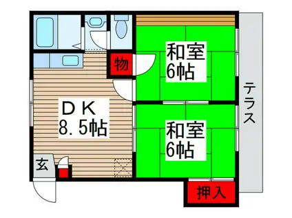 ビューハイツ松ヶ丘(2DK/1階)の間取り写真