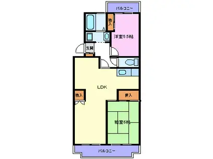 ハイツ雷電(2LDK/3階)の間取り写真