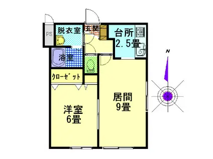 リバティカツヒラII(1LDK/3階)の間取り写真