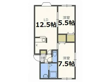 パインハート菊水II(2LDK/1階)の間取り写真