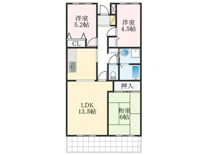 ドミール浜寺(3LDK/1階)の間取り写真