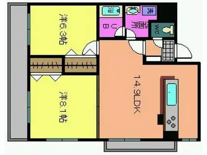 ボヌールみささ(2LDK/3階)の間取り写真