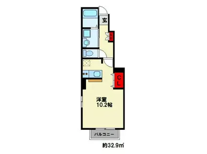 ソレアード朽網I(1K/1階)の間取り写真