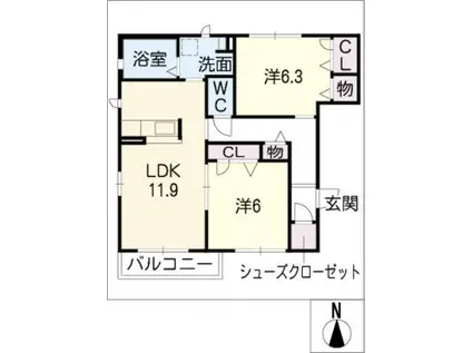 フォレナ A棟(2LDK/1階)の間取り写真