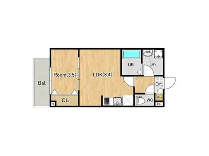 ジーメゾン春日部千間(1LDK/2階)の間取り写真