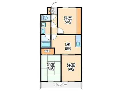 鶴見ガーデンハイムB(3DK/1階)の間取り写真