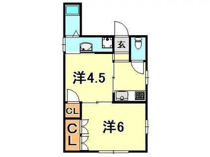 益本ビル(2K/2階)の間取り写真