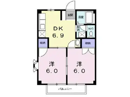 ニューシティ大平(2DK/2階)の間取り写真