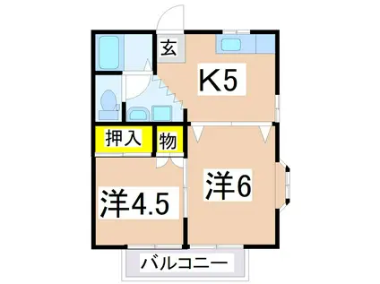 アーバンハウスII(2K/2階)の間取り写真