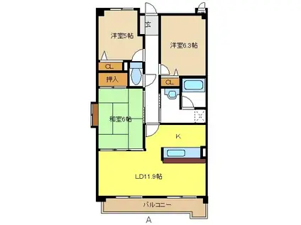 ピアネーズ神ノ倉A棟(3LDK/3階)の間取り写真