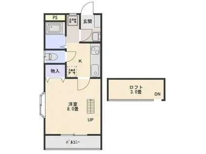 堤ハイツII(1K/1階)の間取り写真