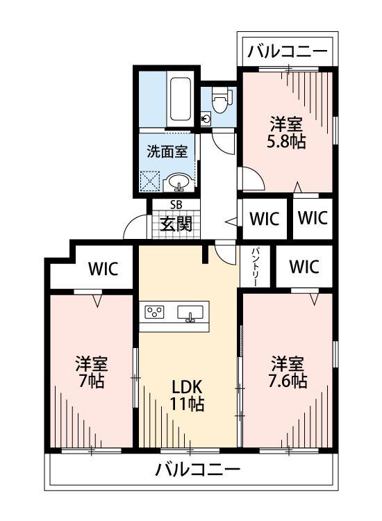 クロノス55東野(3LDK/2階)の間取り写真