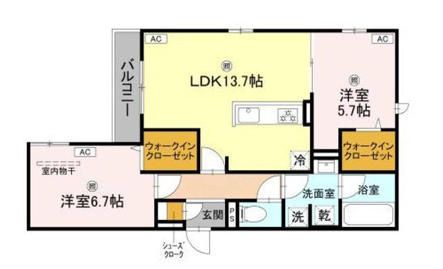 クラシスト東粉浜イースト(2LDK/2階)の間取り写真