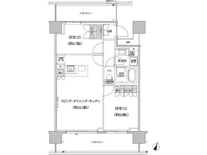 パークハビオ渋谷本町レジデンス(2LDK/7階)の間取り写真
